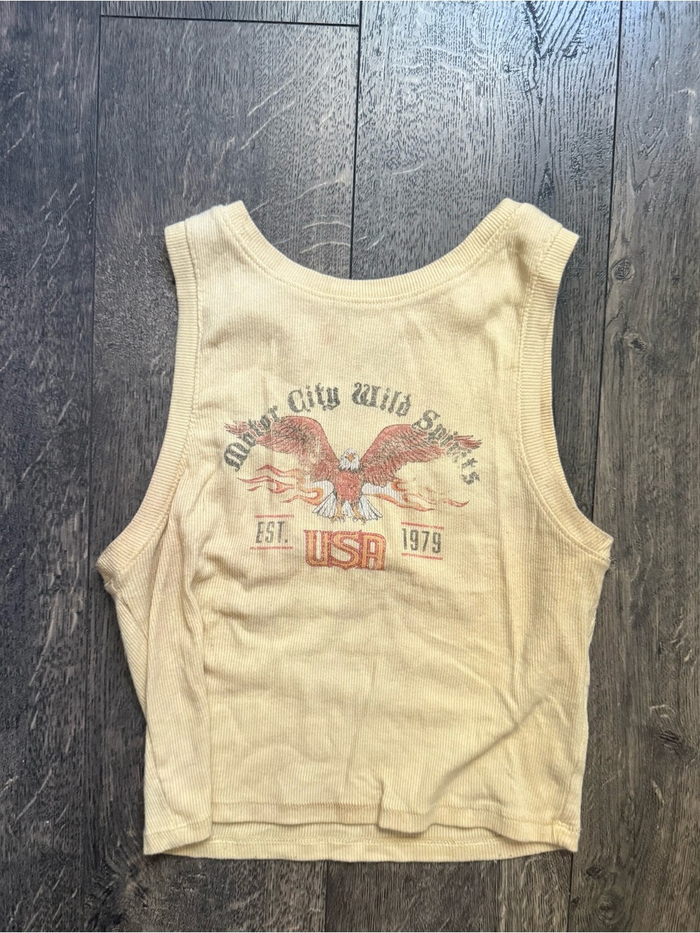 Hollister Cream Ribbed Tank with Eagle USA Graphic